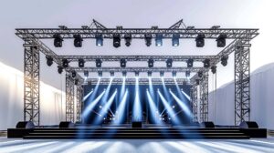 Installation professionnelle d’un éclairage scénique LED pour un concert à Casablanca, avec projecteurs motorisés et effets visuels dynamiques