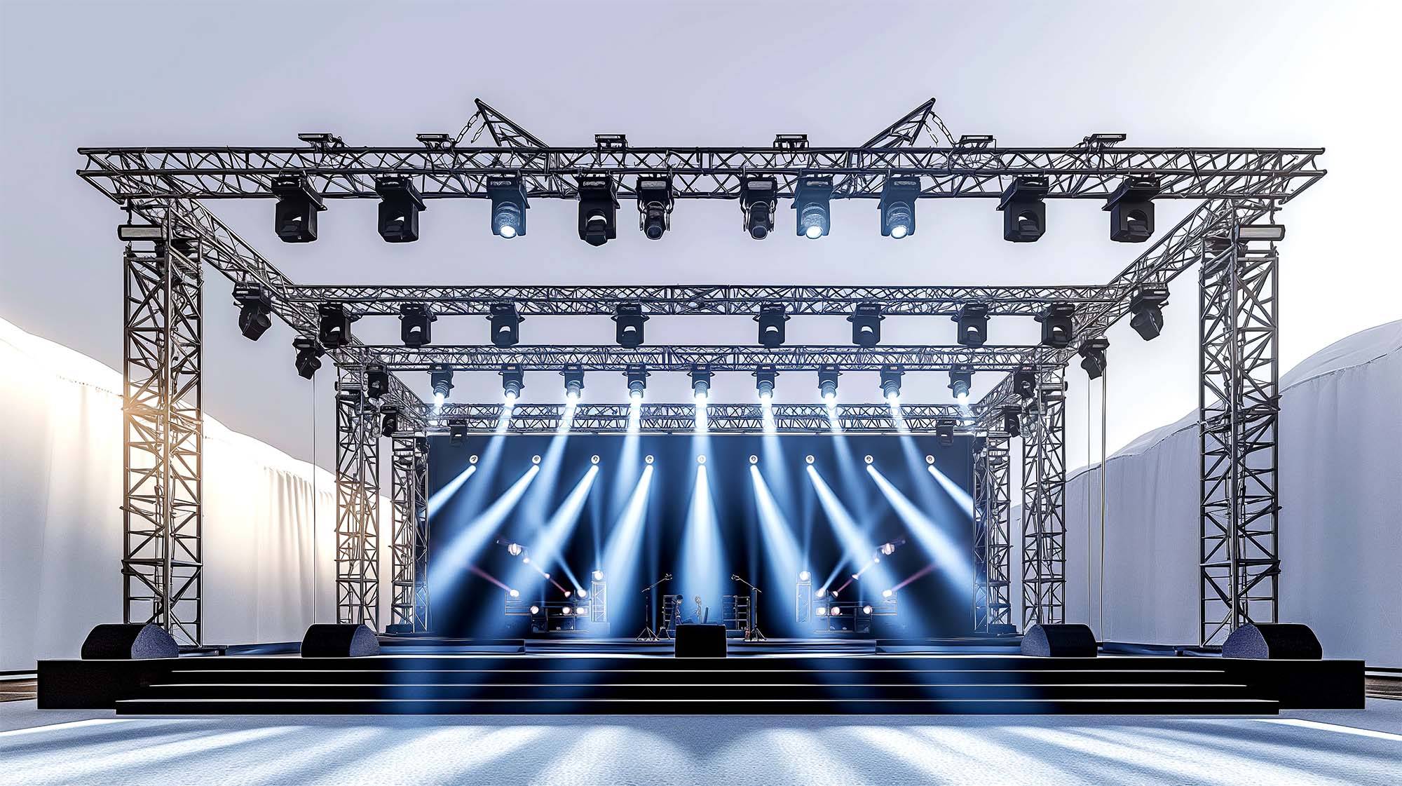 Installation professionnelle d’un éclairage scénique LED pour un concert à Casablanca, avec projecteurs motorisés et effets visuels dynamiques