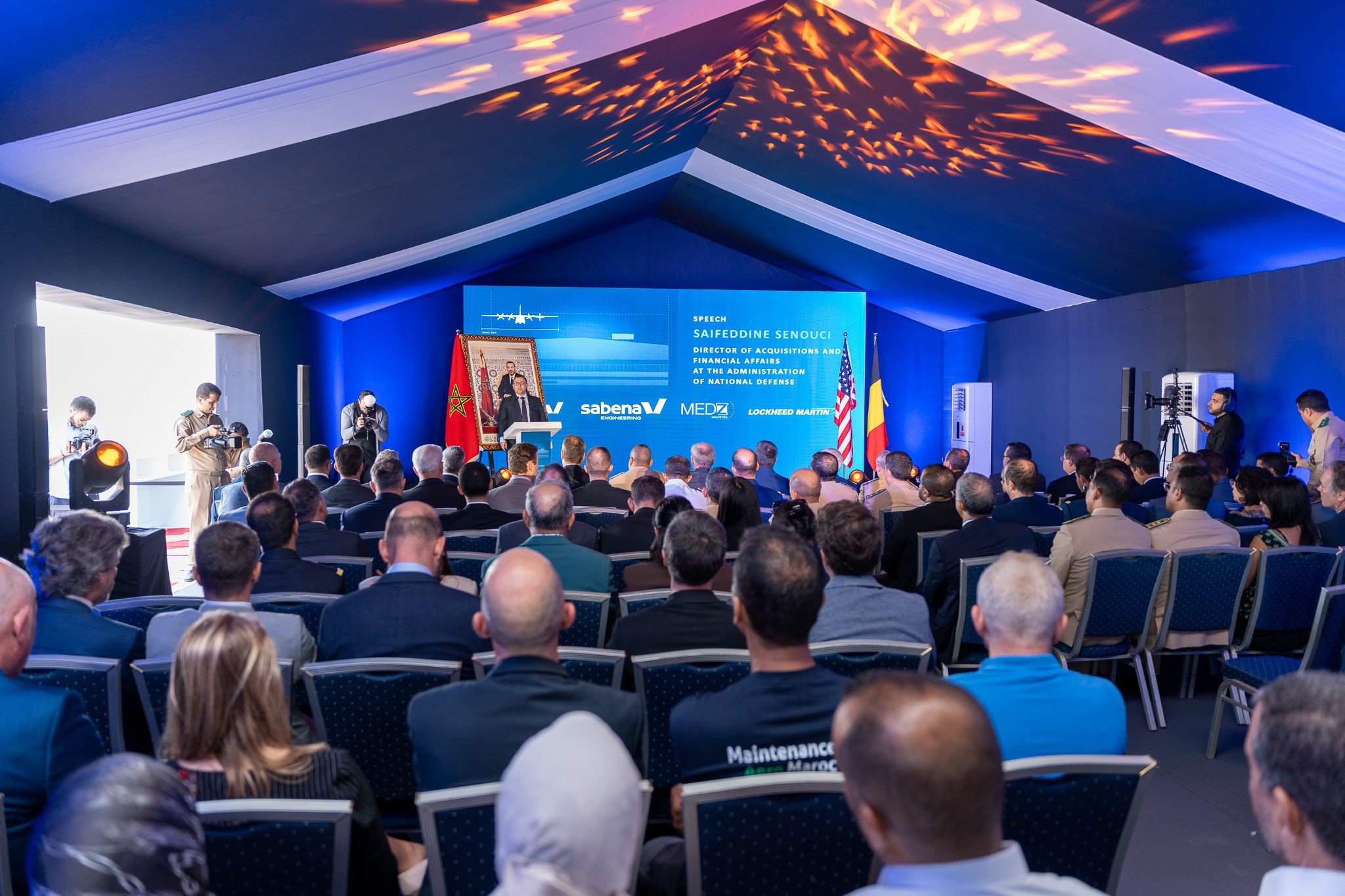 Cérémonie officielle de pose de la première pierre du projet Maintenance Aero Maroc à Benslimane, partenariat entre Lockheed Martin, Sabena Engineering et MedZ.
