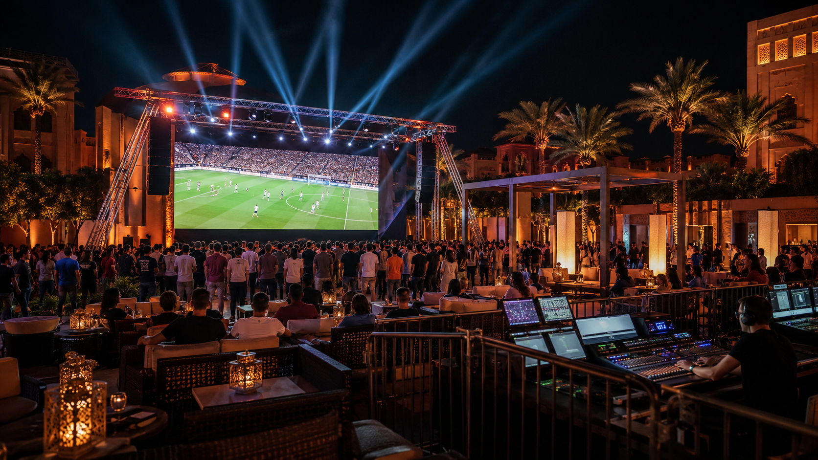 fan zone World Cup 2026 Maroc avec écran géant LED sonorisation et ambiance supporters