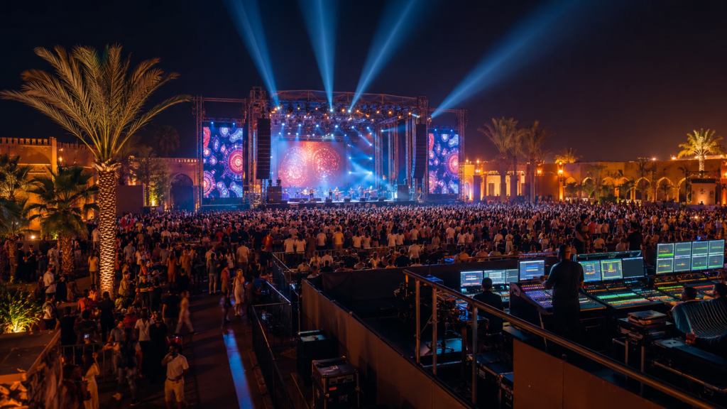 festival été Maroc avec sonorisation éclairage scène écran LED et production événementielle