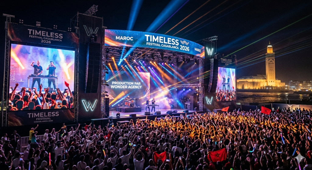 Timeless Festival Casablanca : écrans géants LED, sonorisation, éclairage et production événementielle professionnelle au Maroc